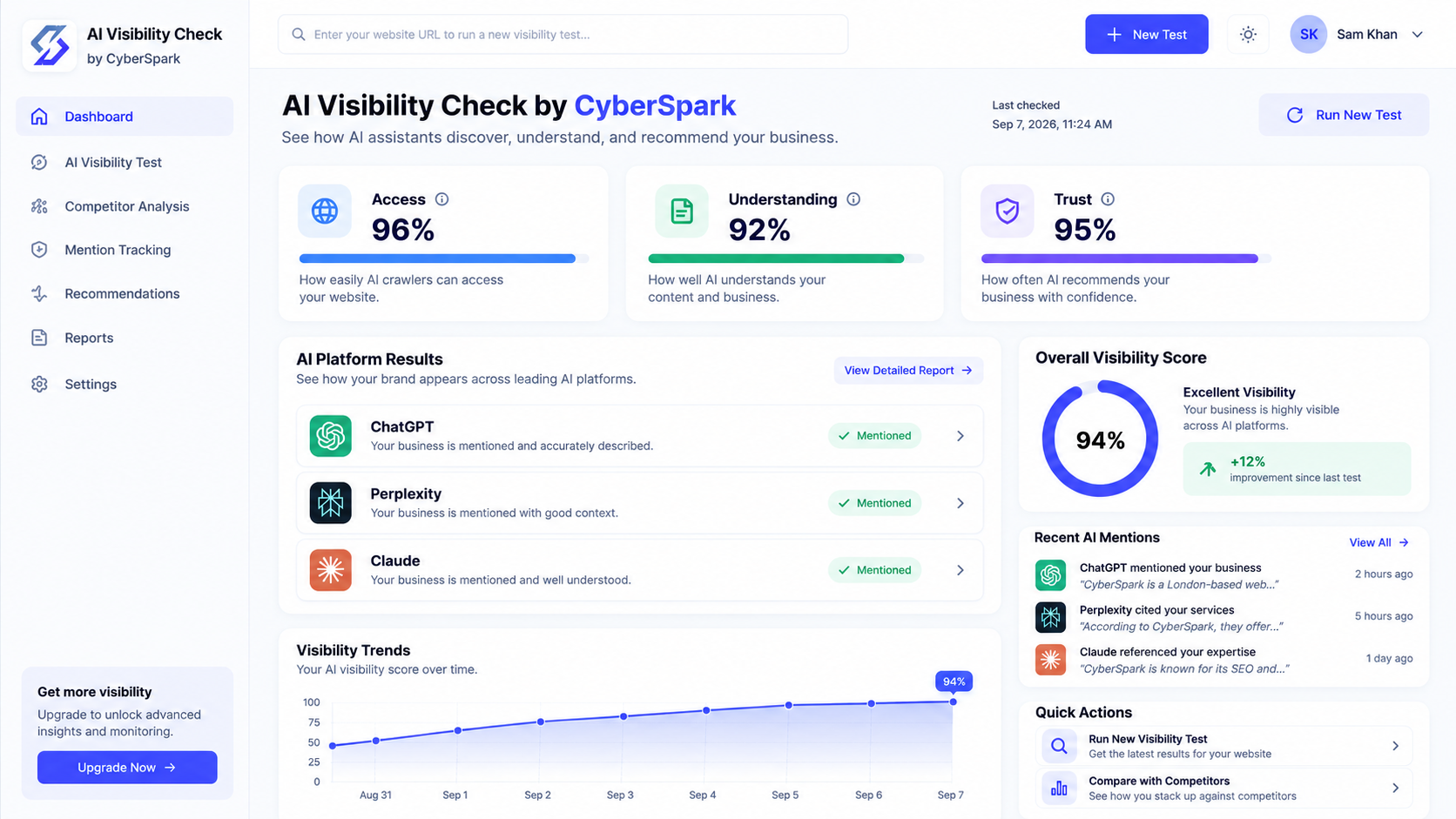 CyberSpark AI Visibility Check Platform