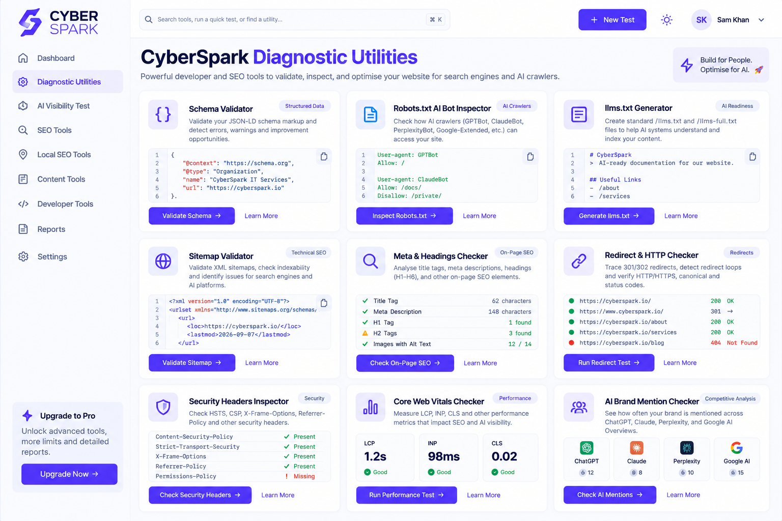 CyberSpark Free Developer Diagnostics and SEO Tools
