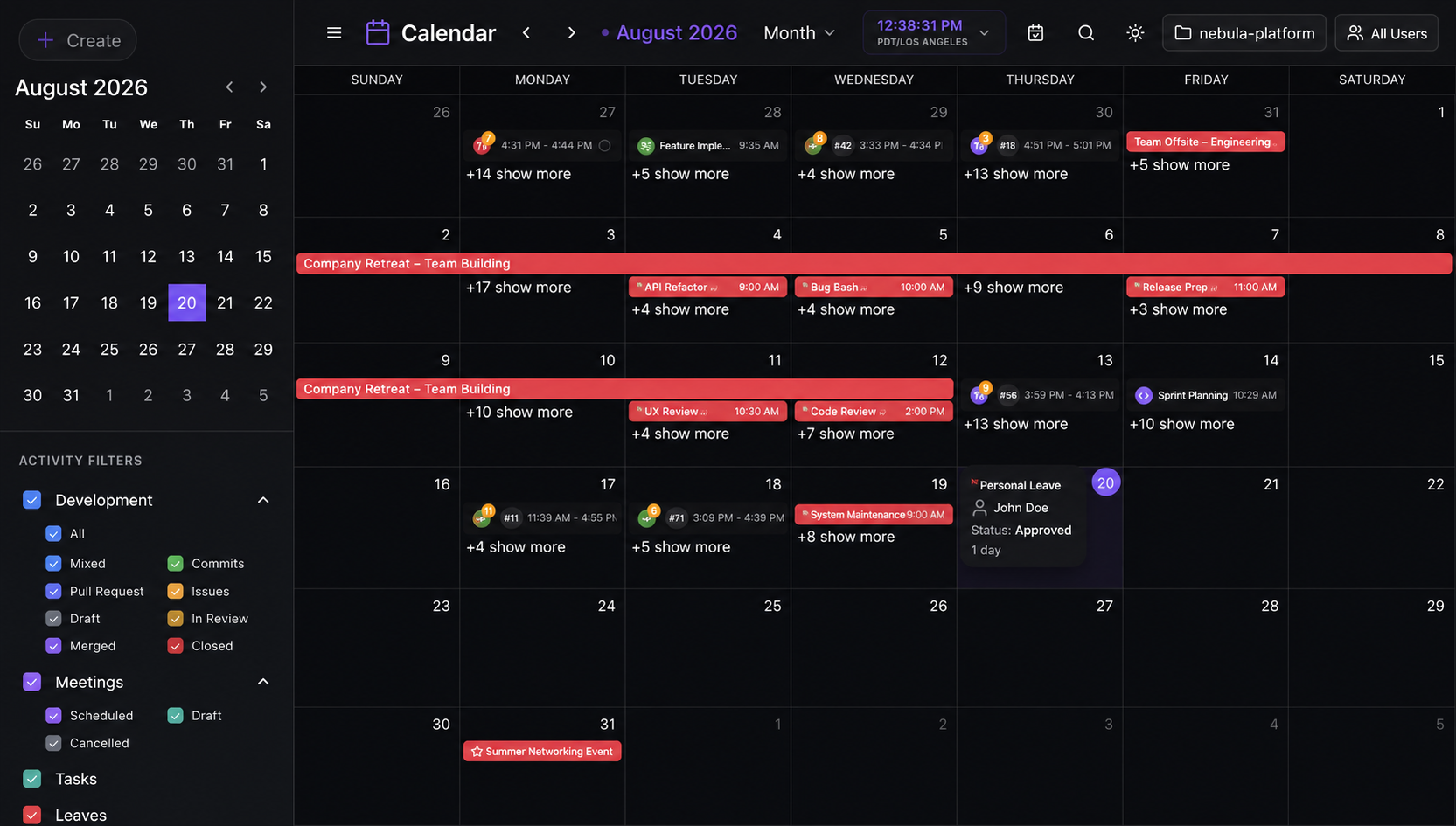 Workspace Calender
